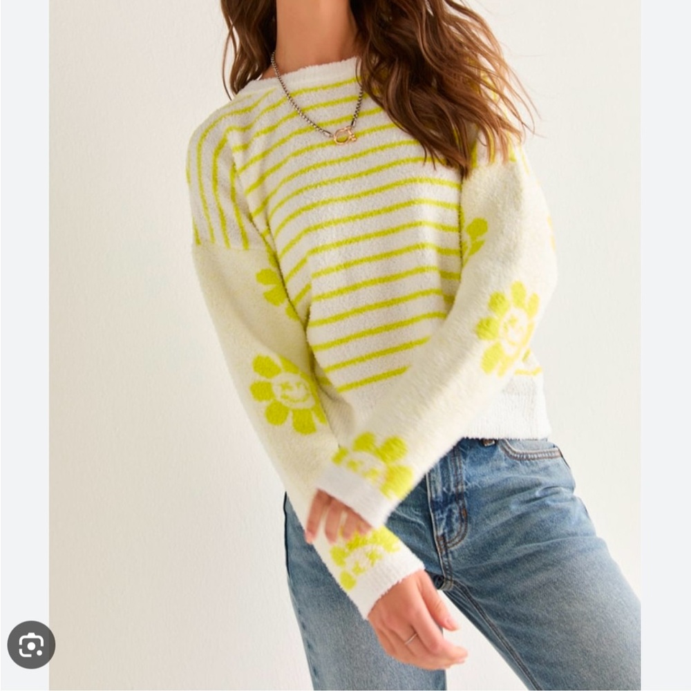 Francesca’s Lolla Flower Smiley Striped Pullover Sweater